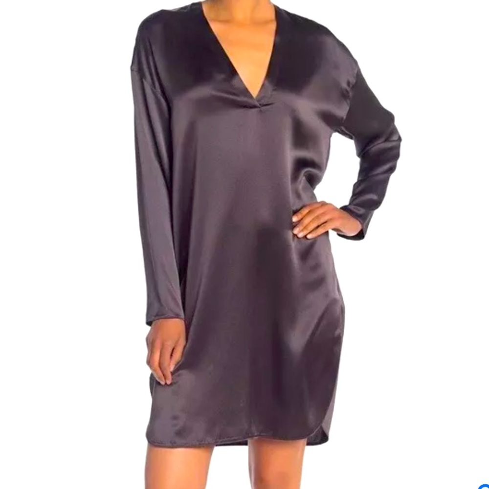VINCE 100% Silk V-Neck Dress in
Graphite NWOT